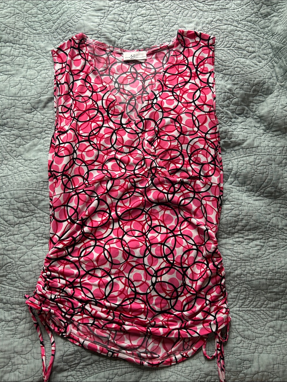 Byer California Pink & Black Geometric Sleeveless Ruched Top